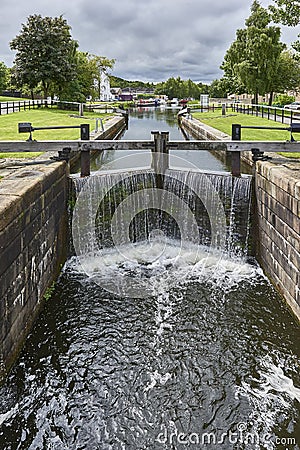 Small canal navigable, river barges to runoff Stock Photo