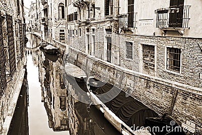 A small canal, vintage sepia style, Venice Stock Photo