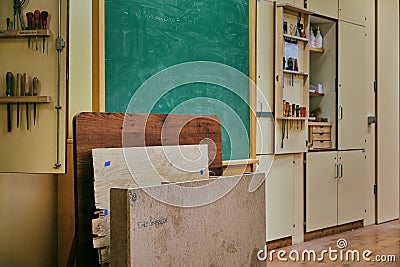 Small carpentry with woods and tools Stock Photo