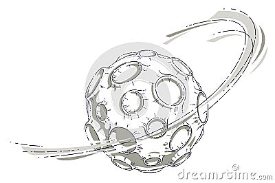 Small cartoon vector fantastic planet with craters from asteroid and meteorite rains fall. Thin line 3d vector illustration Vector Illustration