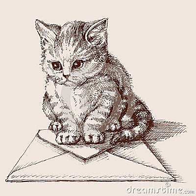 Small cat sketched portrait Vector Illustration