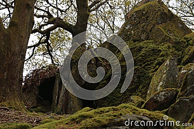 A small cave in the park of Snowdonia Stock Photo