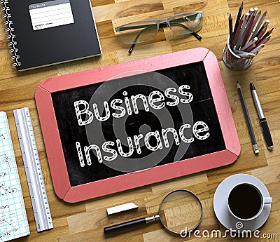 Small Chalkboard with Business Insurance Concept. 3D. Stock Photo