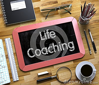 Small Chalkboard with Life Coaching. 3D Render. Stock Photo