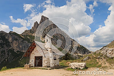 Small chapel at Falzarego Pass, Italy Stock Photo