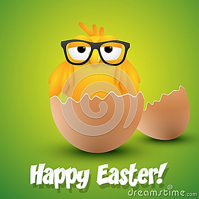 Small chick with hipster glasses hatching Vector Illustration
