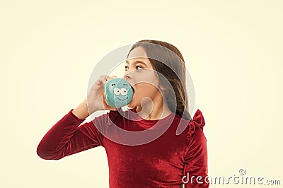 Small child with donat. childhood and happiness. sweet life. healthy eating and dieting. food. dental care. happy Stock Photo