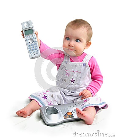 The small child with phone Stock Photo