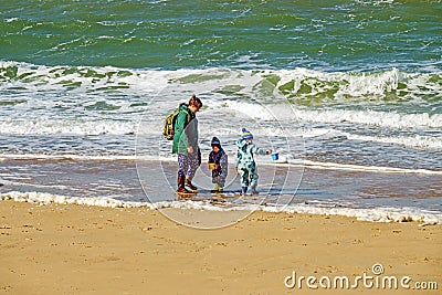 Small children discover the sea for the first time. Editorial Stock Photo