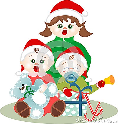 Small children singing Christmas carols Vector Illustration