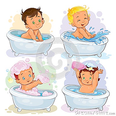Small children take a bath Vector Illustration