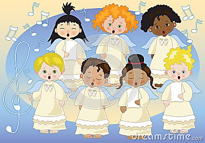 Small chorus of angels Vector Illustration