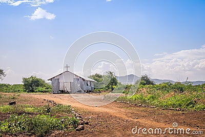 Small christian church in rural african area Stock Photo