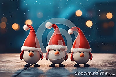 small Christmas gnomes in the snow in red hats Stock Photo