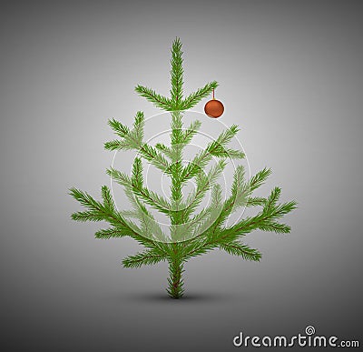 Small Christmas tree decorated with red bubble , Vector Illustration