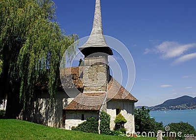 Small church, Einigen, Switzerland Stock Photo