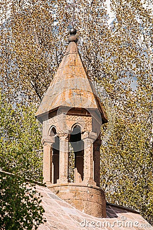 Small Church In Kazbegi Stepantsminda Village In Georgia Stock Photo