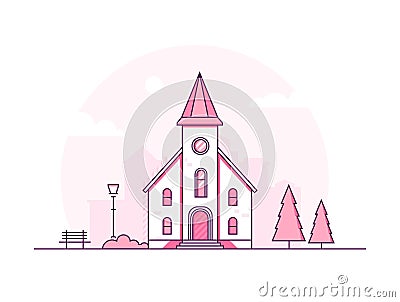 Small church - modern thin line design style vector illustration Vector Illustration