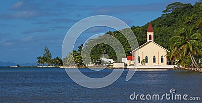 Small church at the seaside in Raiatea island Editorial Stock Photo