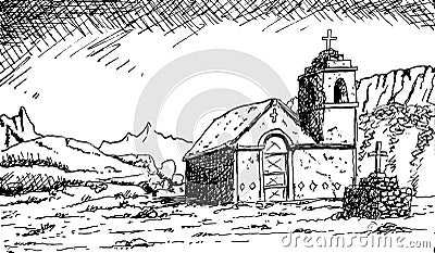 Small church with a steeple in the arid Atacama Stock Photo