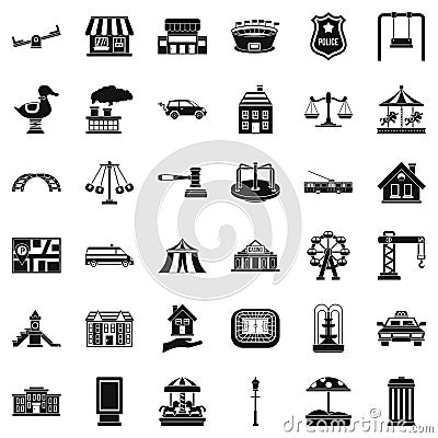 Small city icons set, simple style Vector Illustration