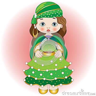 Small clairvoyant with crystal ball Vector Illustration