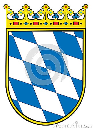 Small coat of arms of Bavaria, Germany. Bavaria emblem, shield, national symbol. Cartoon Illustration