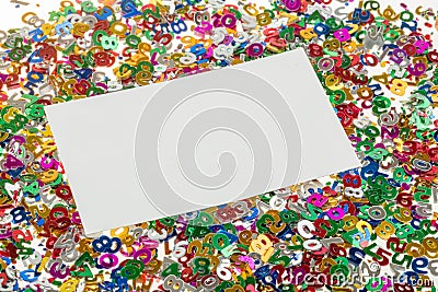 Small color numbers confetti and empty card Stock Photo