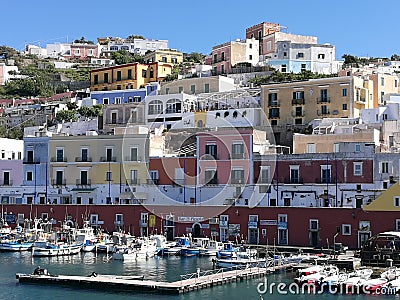 Small colored port of the island of Ponza in Italy. Editorial Stock Photo