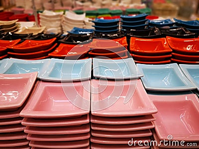 Small colorful plates for snacks Stock Photo