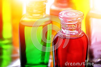 Plastic bottles of shampoo, liquid soap or lotion for traveling Stock Photo