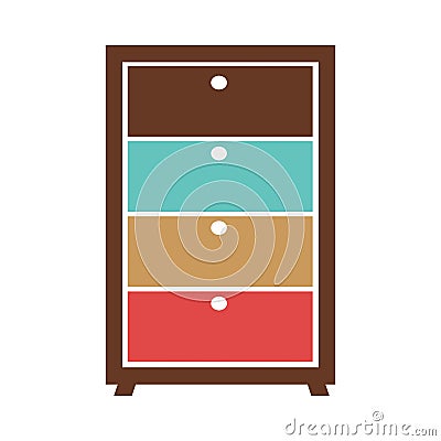 Small commode with colorful boxes Vector Illustration