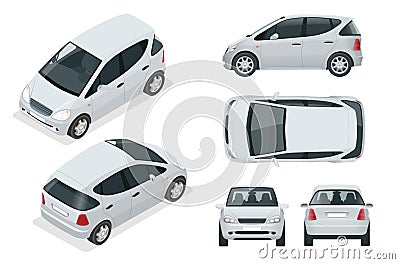 Small Compact Electric vehicle or hybrid car. Eco-friendly hi-tech auto. Vector Illustration