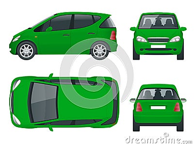 Small Compact Electric vehicle or hybrid car. Eco-friendly hi-tech auto. Vector Illustration