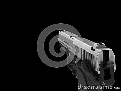 Small and compact modern handgun - chrome - right hand first person view Stock Photo
