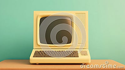 A small computer with a keyboard on top of the table, AI Stock Photo