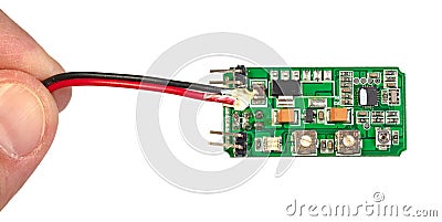 Small computer processing unit system on micro chip printed circuit board(PCB) at finger size Stock Photo