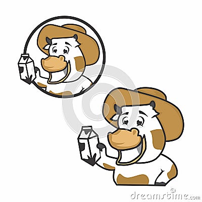 Small cows carry milk with the logo concept Stock Photo