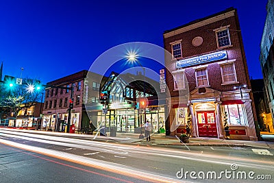 Small Cozy Downtown of Brattleboro, Vermont at Night Editorial Stock Photo