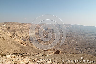 Small Crater View in Negev Desert, Israel Stock Photo