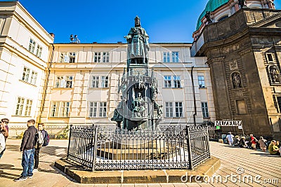 Crusader place near Charles Bridge in the Prague Old Town, Czech Republic Editorial Stock Photo