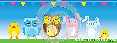 Small cute animals on occasion. Suitable for birthday, wall decorations, invitation card, postcard, and nursery wall Vector Illustration