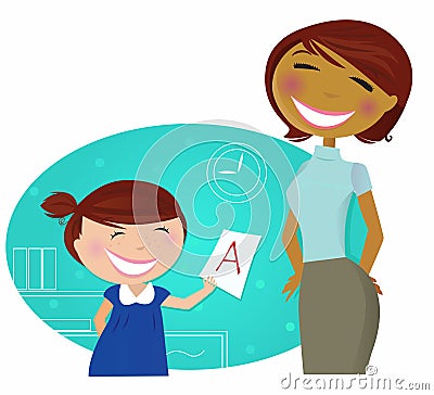 Small cute child come to home with good grades Vector Illustration