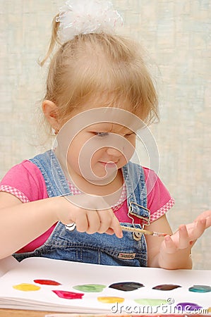 Small cute painting girl at home Stock Photo