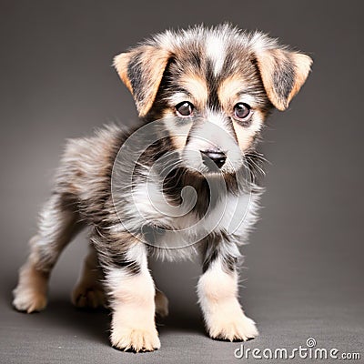 Small cute spotted standing puppy of mixed breed ai Generated, generative AI, CGI graphics Cartoon Illustration