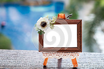 Small Cute Wood Picture Frame Outdoor. Stock Photo