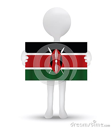 small 3d man holding a flag of Republic of Kenya Vector Illustration