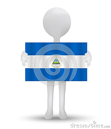 small 3d man holding a flag of Republic of Nicaragua Vector Illustration