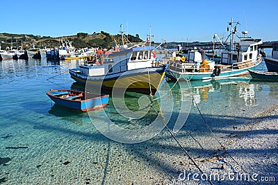 Small Dalcahue Harbor on Chiloe island, Chile Editorial Stock Photo