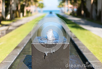 Small decorative fountain in hotel area. Stock Photo